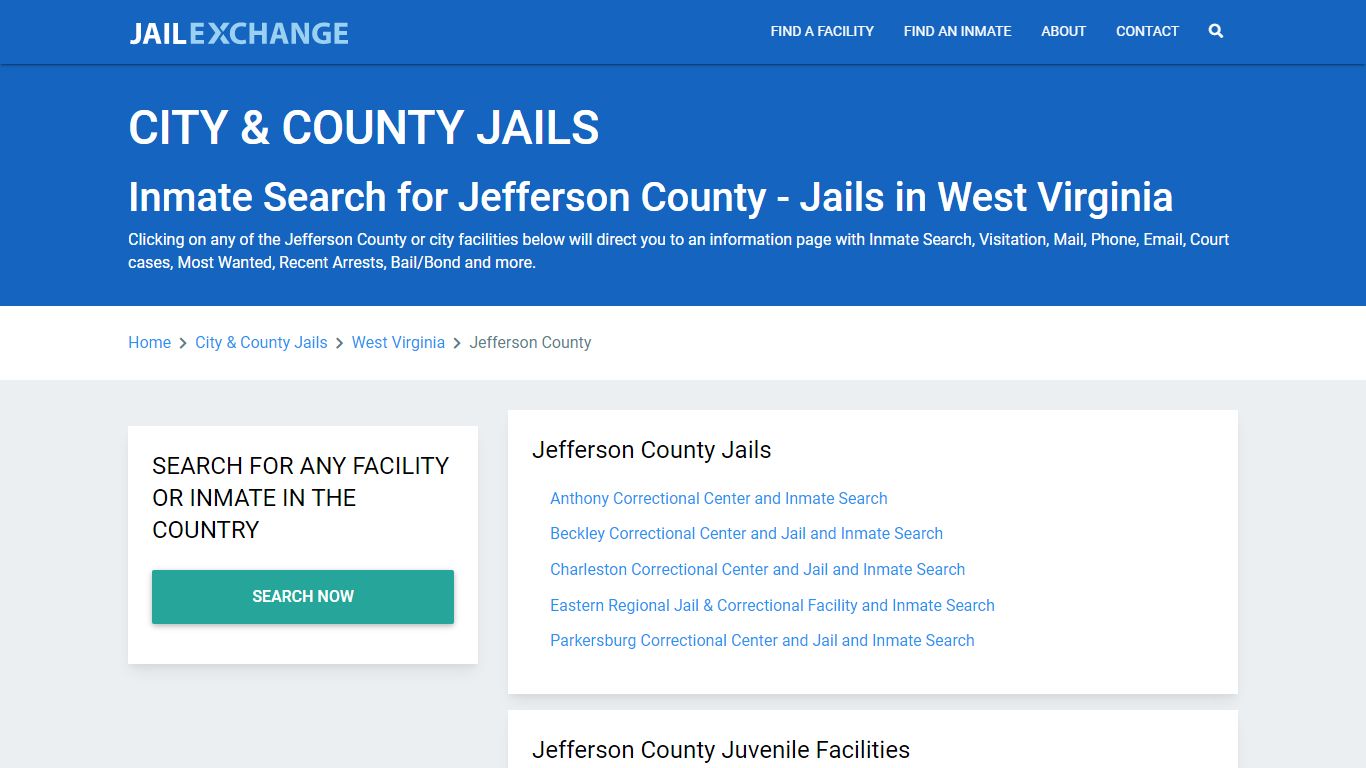 Inmate Search for Jefferson County | Jails in West Virginia - Jail Exchange